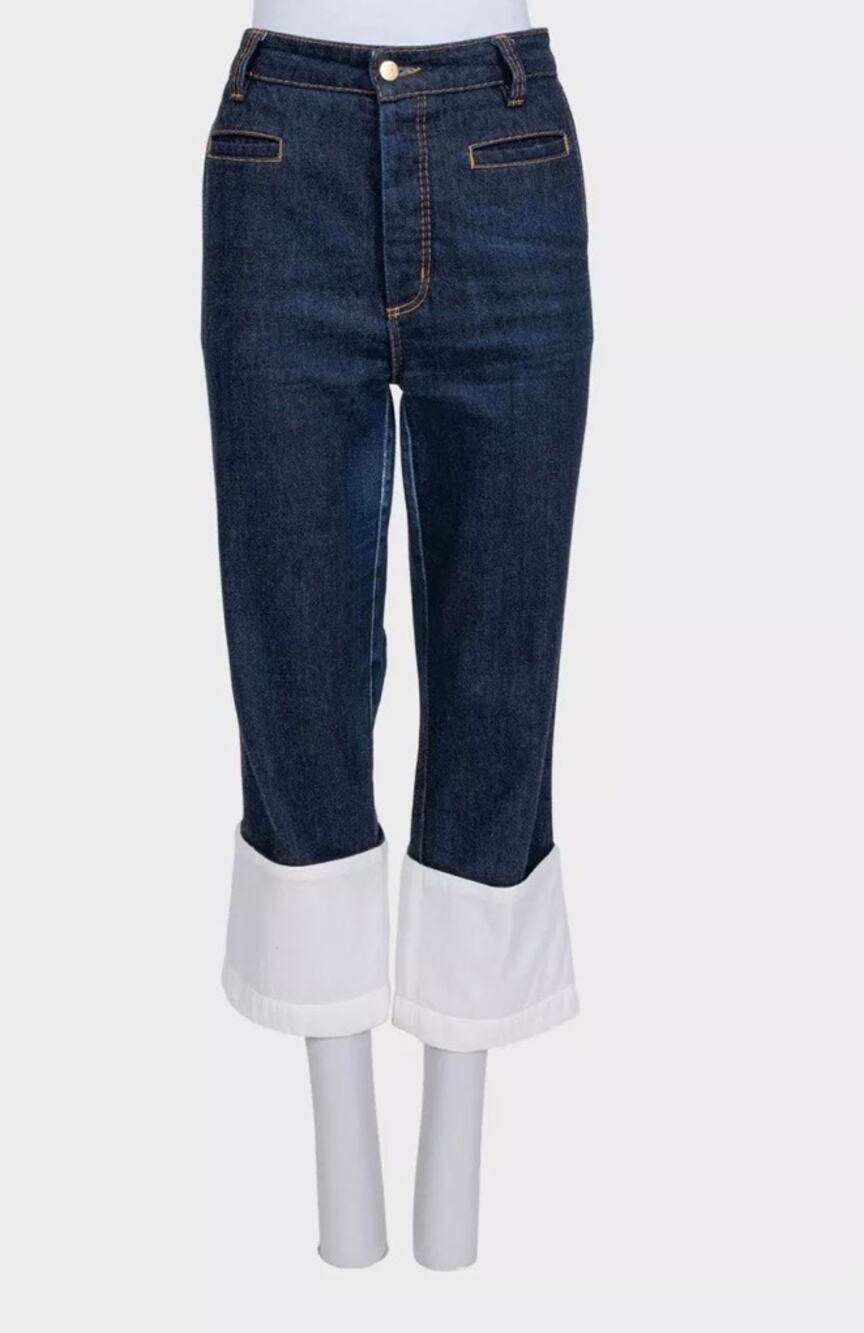 Loewe Cropped Jeans with White Turn-Up Cuffs EU 42